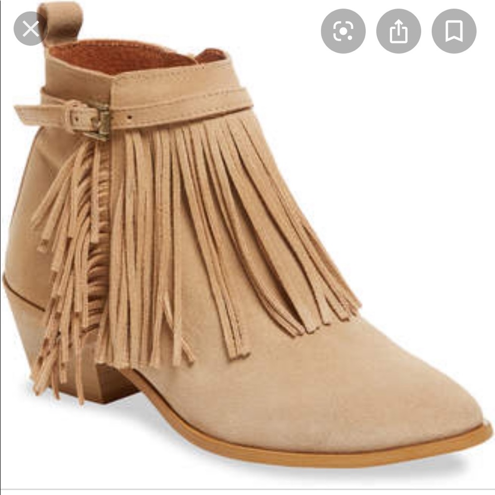 Alex + Alex fringe buckle booties in sand